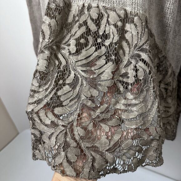 Temp Paris Sweater Asymmetric Tunic Lace Brown Boho Lagen Witchy Artsy Fairy L - Picture 7 of 9